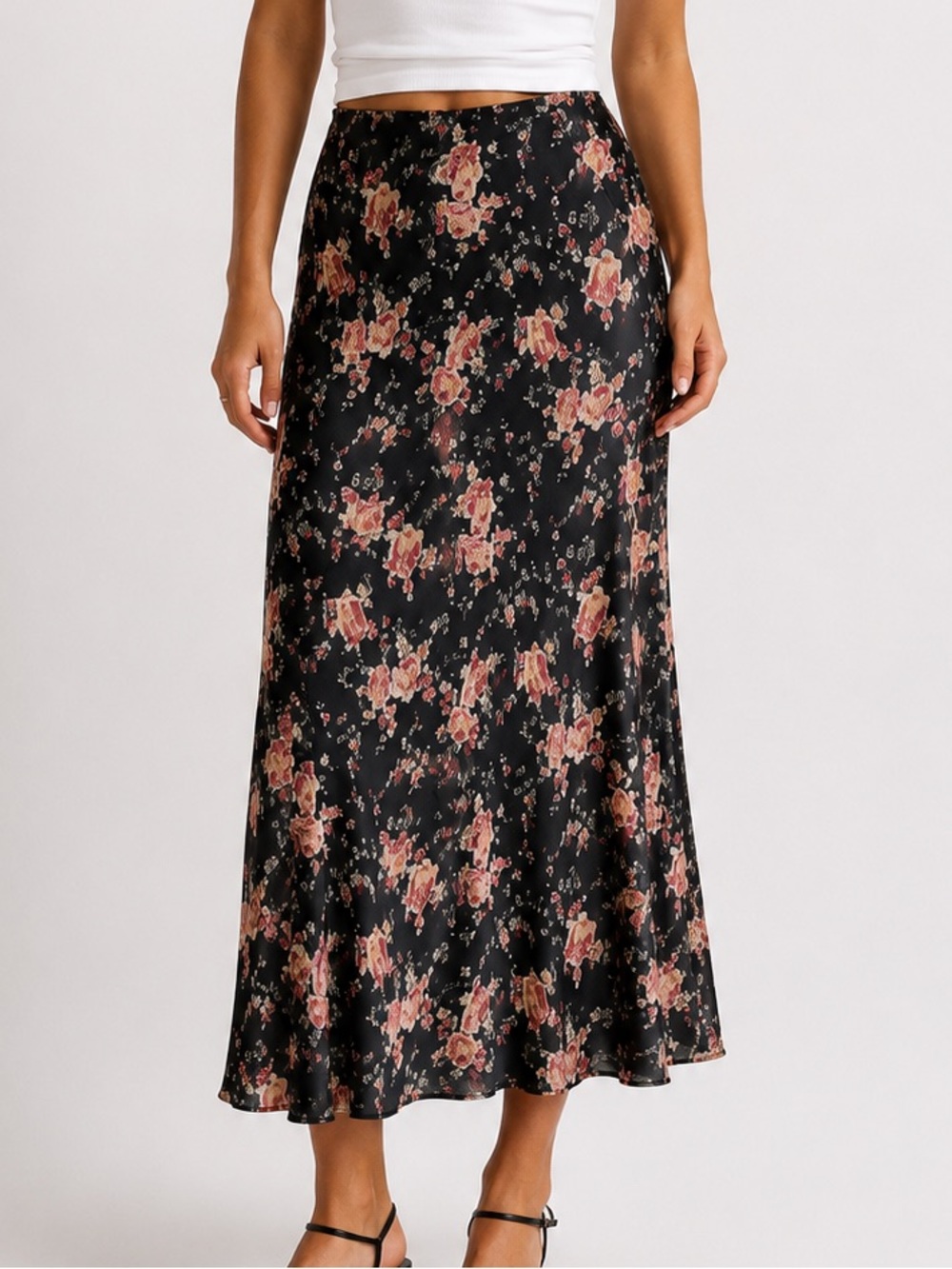 Y2k Forever 21 Black & Pink floral maxi skirt